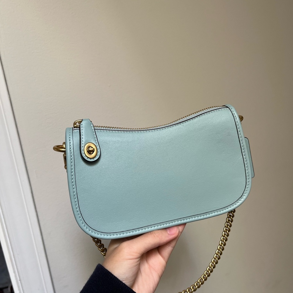 Coach Rare Light Blue Leather Shoulder Bag with Gold Hardware